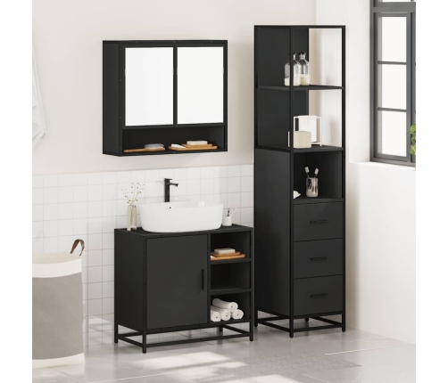 Juego de muebles de baño 3 pzas madera contrachapada negro