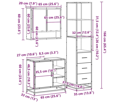 Juego de muebles de baño 3 pzas madera contrachapada negro