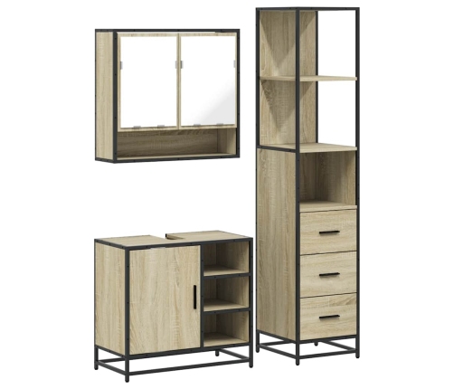 Set de muebles de baño 3 pzas madera contrachapada roble Sonoma