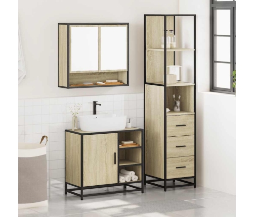 Set de muebles de baño 3 pzas madera contrachapada roble Sonoma