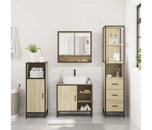 Set de muebles de baño 3 pzas madera contrachapada roble Sonoma