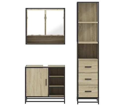 Set de muebles de baño 3 pzas madera contrachapada roble Sonoma