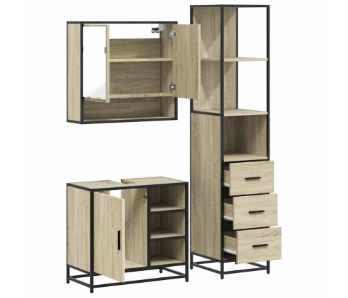 Set de muebles de baño 3 pzas madera contrachapada roble Sonoma