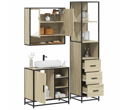 Set de muebles de baño 3 pzas madera contrachapada roble Sonoma