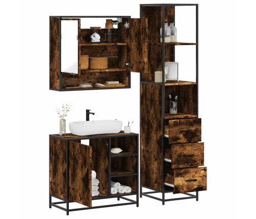 Set de muebles baño 3 pzas madera contrachapada roble ahumado