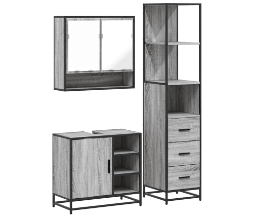 Set de muebles de baño 3 pzas madera contrachapada gris sonoma