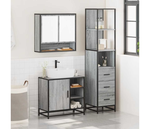 Set de muebles de baño 3 pzas madera contrachapada gris sonoma