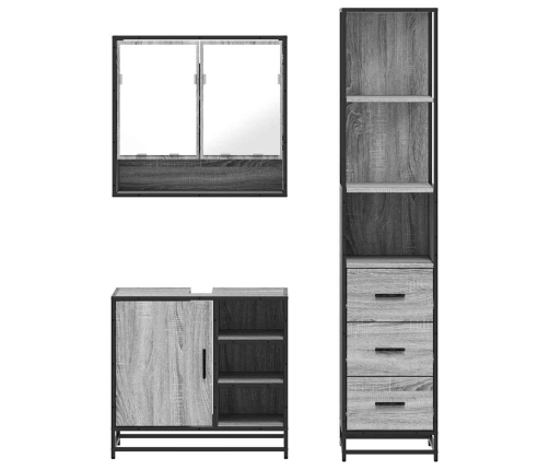 Set de muebles de baño 3 pzas madera contrachapada gris sonoma