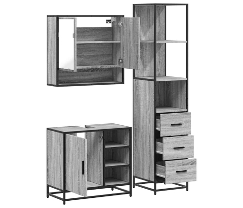 Set de muebles de baño 3 pzas madera contrachapada gris sonoma