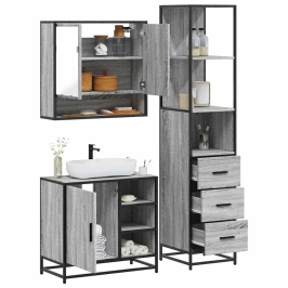 Set de muebles de baño 3 pzas madera contrachapada gris sonoma