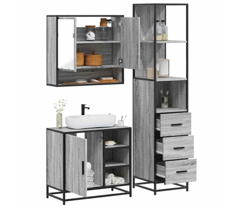 Set de muebles de baño 3 pzas madera contrachapada gris sonoma