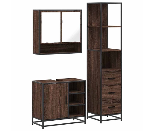 Set de muebles baño 3 pzas madera contrachapada roble marrón