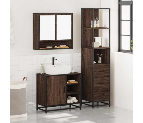 Set de muebles baño 3 pzas madera contrachapada roble marrón