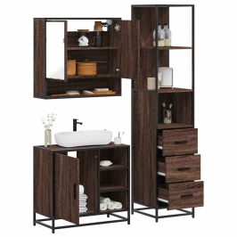 Set de muebles baño 3 pzas madera contrachapada roble marrón