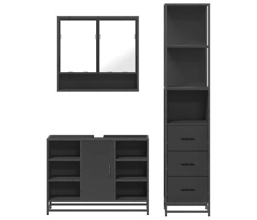 Juego de muebles de baño 3 pzas madera contrachapada negro