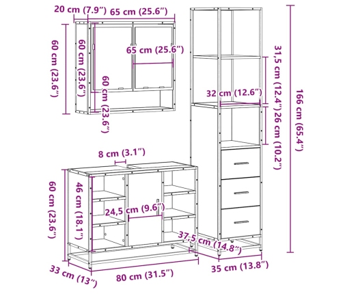 Juego de muebles de baño 3 pzas madera contrachapada negro