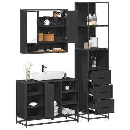 Juego de muebles de baño 3 pzas madera contrachapada negro