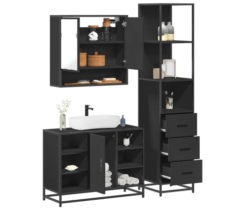 Juego de muebles de baño 3 pzas madera contrachapada negro