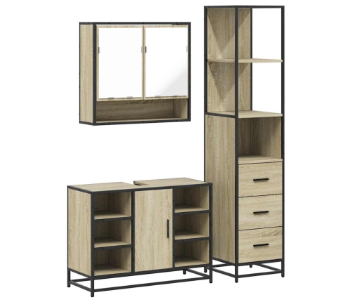 Set de muebles de baño 3 pzas madera contrachapada roble sonoma