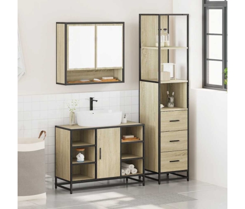 Set de muebles de baño 3 pzas madera contrachapada roble sonoma