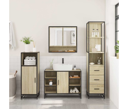 Set de muebles de baño 3 pzas madera contrachapada roble sonoma