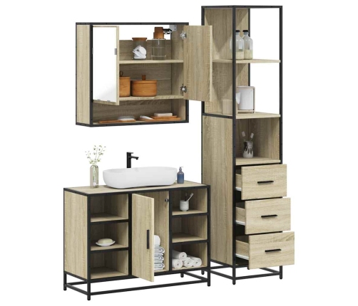 Set de muebles de baño 3 pzas madera contrachapada roble sonoma