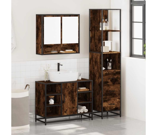 Set de muebles baño 3 pzas madera contrachapada roble ahumado