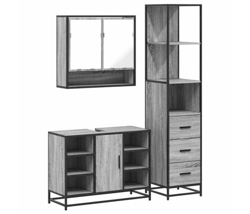 Set de muebles de baño 3 pzas madera contrachapada gris sonoma