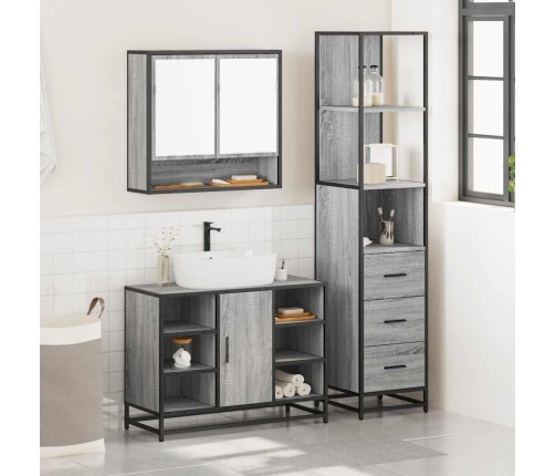 Set de muebles de baño 3 pzas madera contrachapada gris sonoma