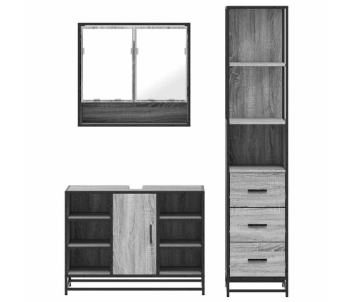 Set de muebles de baño 3 pzas madera contrachapada gris sonoma