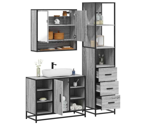 Set de muebles de baño 3 pzas madera contrachapada gris sonoma