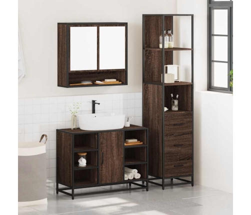 Set de muebles baño 3 pzas madera contrachapada roble marrón