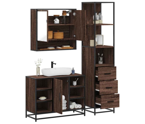 Set de muebles baño 3 pzas madera contrachapada roble marrón