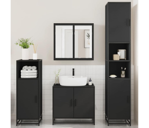 Juego de muebles de baño 4 pzas madera contrachapada negro