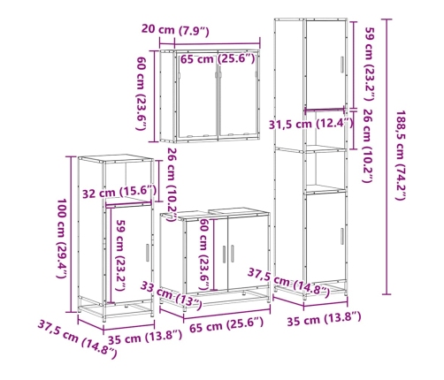 Juego de muebles de baño 4 pzas madera contrachapada negro