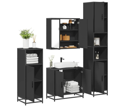 Juego de muebles de baño 4 pzas madera contrachapada negro