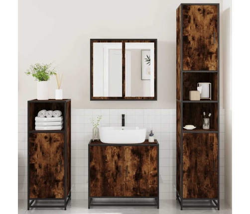 Set de muebles baño 4 pzas madera contrachapada roble ahumado