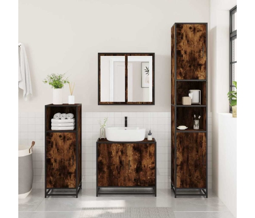 Set de muebles baño 4 pzas madera contrachapada roble ahumado