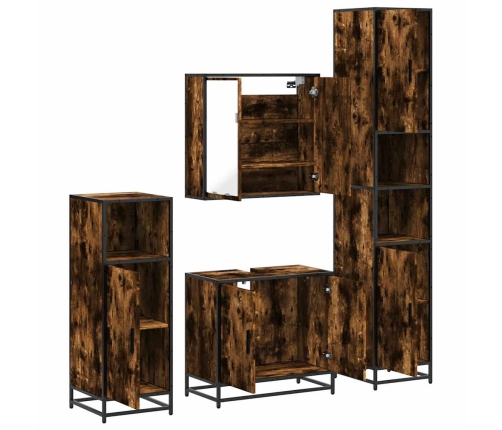 Set de muebles baño 4 pzas madera contrachapada roble ahumado