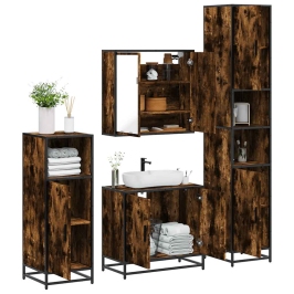 Set de muebles baño 4 pzas madera contrachapada roble ahumado