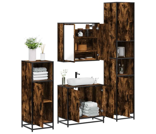 Set de muebles baño 4 pzas madera contrachapada roble ahumado