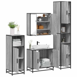 Set de muebles de baño 4 pzas madera contrachapada gris sonoma