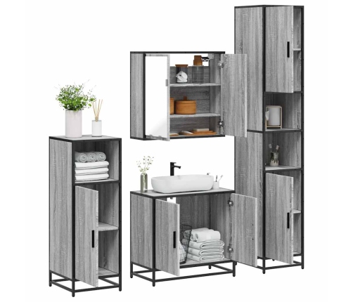 Set de muebles de baño 4 pzas madera contrachapada gris sonoma