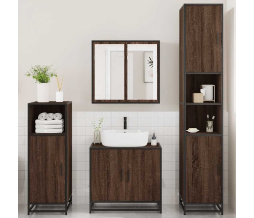 Set de muebles baño 4 pzas madera contrachapada roble marrón