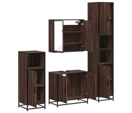 Set de muebles baño 4 pzas madera contrachapada roble marrón