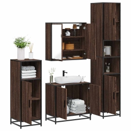 Set de muebles baño 4 pzas madera contrachapada roble marrón