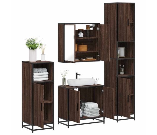 Set de muebles baño 4 pzas madera contrachapada roble marrón