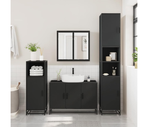 Juego de muebles de baño 4 pzas madera contrachapada negro