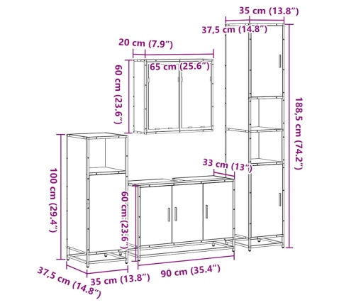 Juego de muebles de baño 4 pzas madera contrachapada negro