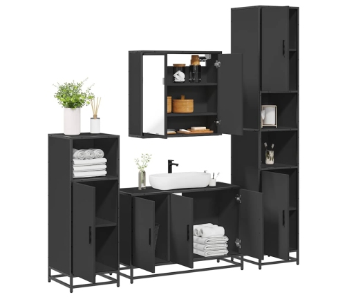 Juego de muebles de baño 4 pzas madera contrachapada negro